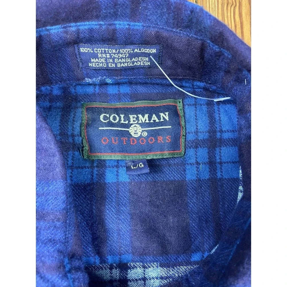 coleman outdoors vintage blue flannel button‎ down mens size large NWT